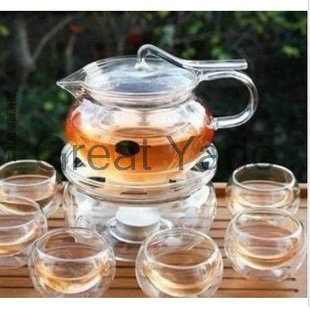 1 Arabian style glass teapot 450ml 6 double wall tea cups 1 heating base 8pcs set
