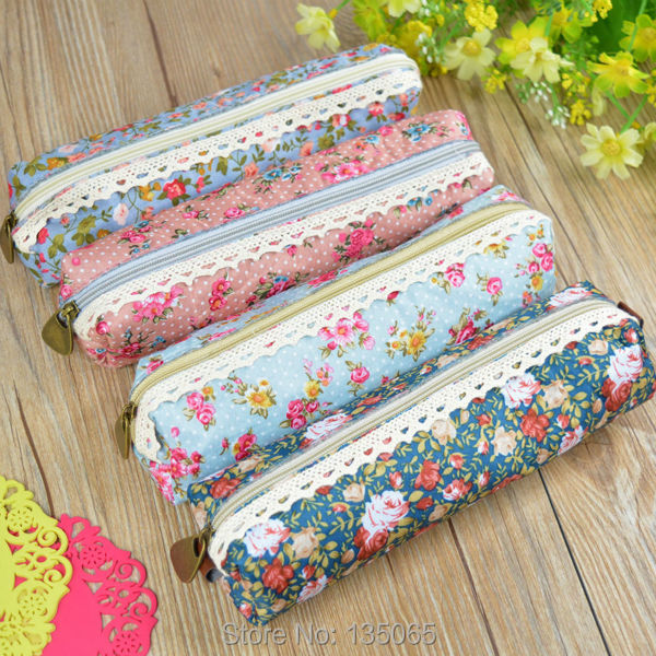 Makeup Bag Pencil Case school supplies Cosmetic Make Up Zipper Pouch Purse Mini Retro Flower Floral Lace 1Pcs