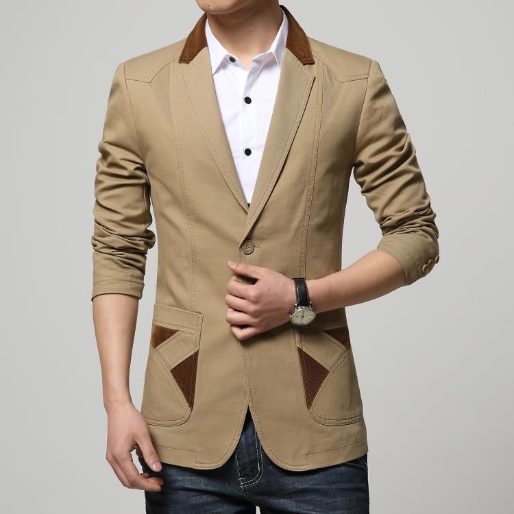 Generic Mens Solid Leisure Denim Formal Slim Single Breasted Suit Blazer Jackets