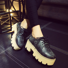 2015 platform shoes female lacing round toe thick heel HARAJUKU leather pumps women’s british style high heel shoes