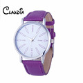 Newest 8Colors CLAUDIA Special Fashion Women Stainless Steel Leather Band Quartz Analog Wrist Watches FreeShipping Reloj