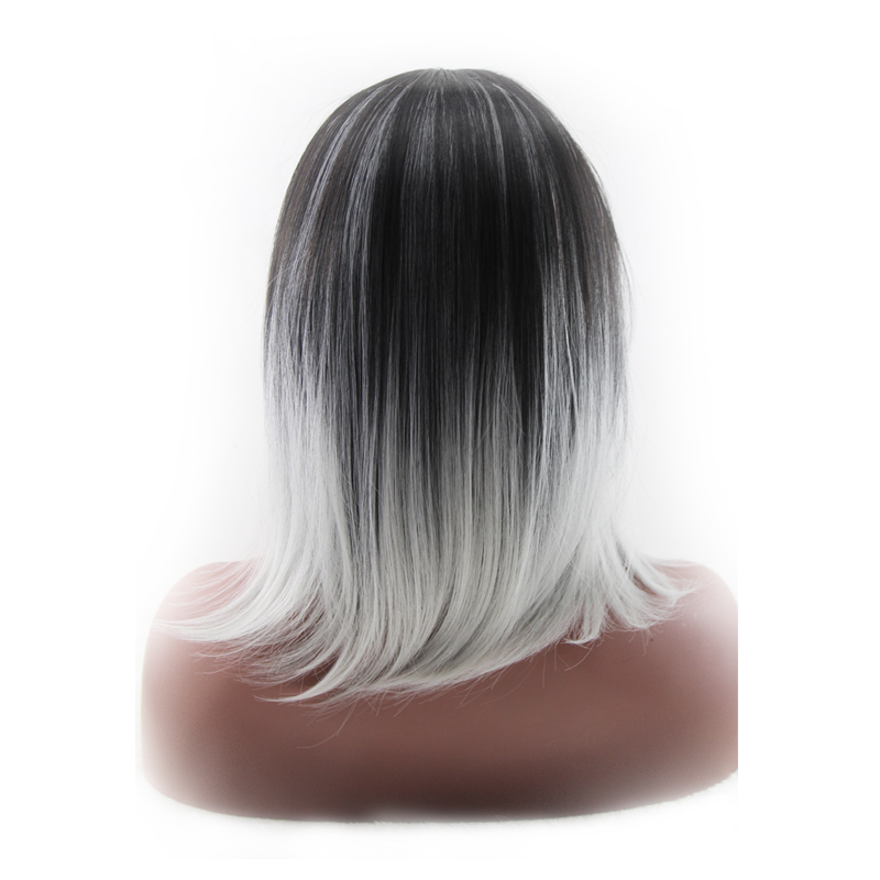 Qqxcaiw Women Medium Long Cosplay Party Black To Grey Ombre 45 Cm