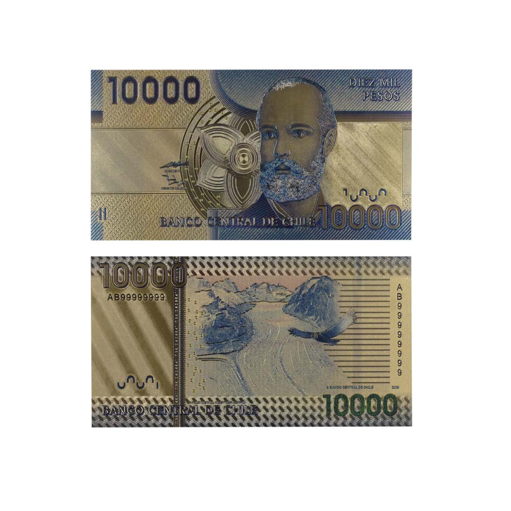 World Gold Banknote Chile 10000 Dollar Currency Paper Money Bill for Collection