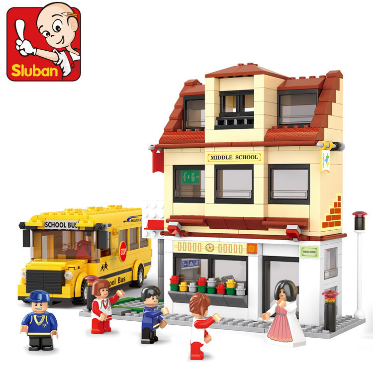 Sluban B0333 Sim City School Bus 3D Construction Plastic Model Building Blocks Bricks Compatible
