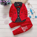 gentleman 2017 spring baby boys casual dot shirt pants Suits Infant fake 2pc sets bebe
