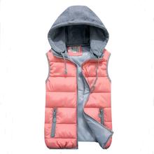 women’s cotton wool collar hooded down vest Removable hat Hot high quality Brand New female winter warm Jacket&Outerwear Thicken