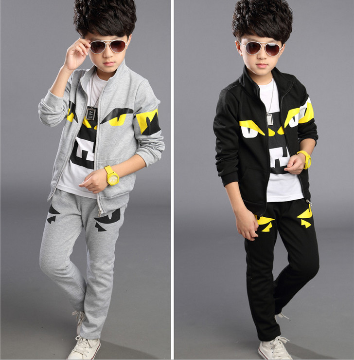 Hot 2015 Autumn Children Clothing Sets Fashion Kids Boys and Girls Little Monster Sports Suit Kids Casual Two/three-piece Suit