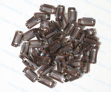Free shipping 100pcs Brown 3.2cm9teeth hair snap wigs clips for machine wefted/weaving extension professional salon accessories