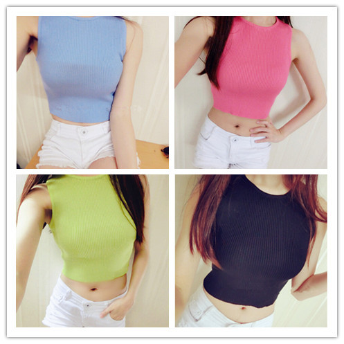 Sexy Slim crop tops Sleeveless Knitting women tank...