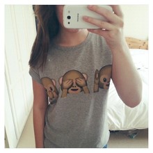 Women’s T Shirt 2015 Summer Style Harajuku T Shirt Women Short Sleeve Emoji Monkeys Print Summer Tee Tops