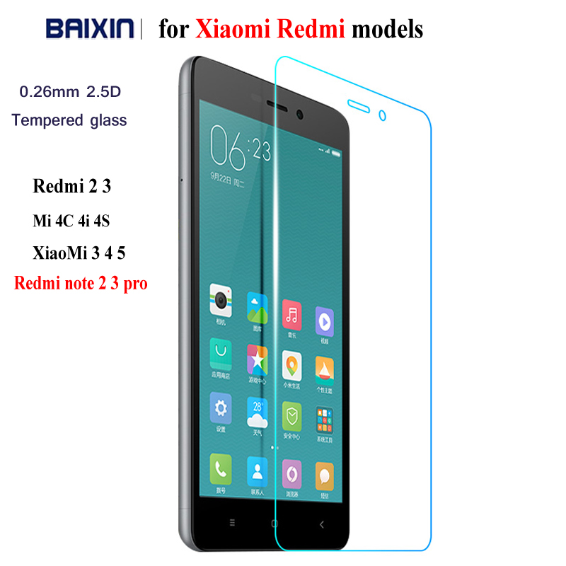 Для Xiaomi Redmi Note 2 3 s Pro Простые Закаленное стекло 0.26 ММ 9 H Протектор экрана Mi5 Mi4i Mi4C Ми4 Mi4S Mi 5 4c 4i 3 Стекла крышка