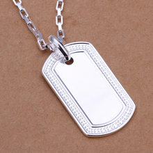 925 sterling silver jewelry 2015 fashion jewelry silver rectangle medal plate tag pendant link chain necklace