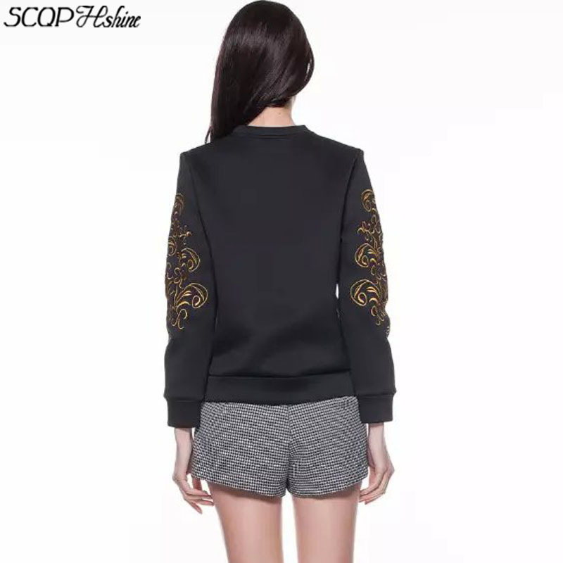 2015 new embroidery black women hoodies long sleeve bodycon ladies autumn winter style    elegant office female sweatshirts w012