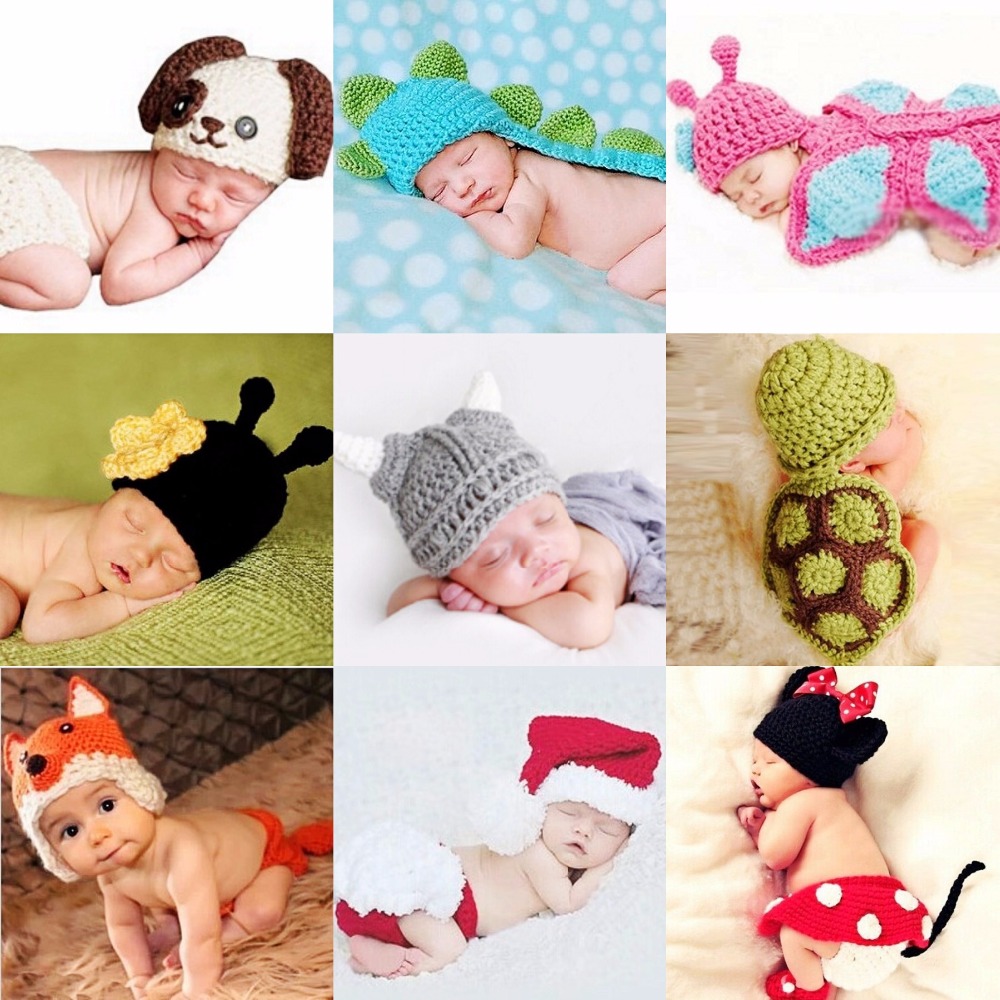 Newborn crochet baby costume photography props knitting baby hat bow infant baby photo props new born