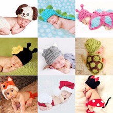 Newborn crochet baby costume photography props knitting baby hat bow infant baby photo props new born baby girls cute outfits