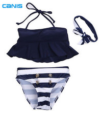Baby Girl Swimwear Two Pieces bikini Navy Tops Striped Swimsuit Swimwear Bathing Clothes baby swimming suit High Quality