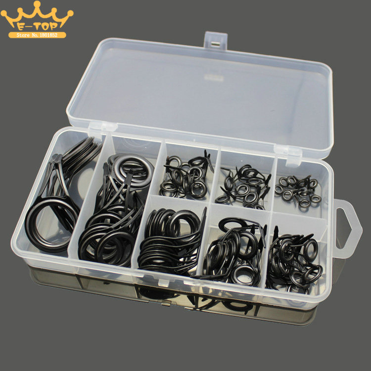 75pcs 1 Box 8 Sizes Fishing Rod Guides Kits Ceramics & Stainless Steel Circle Fishing Rod Accessories Repair Tool