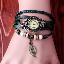New Hot Sale Original High Quality Women Genuine Leather Vintage Watches Bracelet Wristwatches Leaf Pendant 1NU5