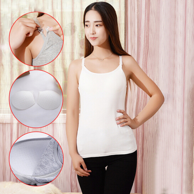 Maternity Padded Nursing Tank Tops Breastfeeding Vest for Lactating Mothers Summer Cotton Pregnant Women Camis Clothes 7 Colors