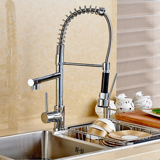 Wholesale and Retail New Double Swivel Spout Spring Kitchen Sink Faucet Hot and Cold Pull Out Kitchen Faucet Wholesale and Retail New Double Swivel Spout Spring Kitchen Sink Faucet Hot and Cold Pull Out Kitchen Faucet