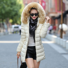 New Women Down Jacket 2015 Brand Winter Wadded Long Style Fur Collar Coats Female Slim Snow Parkas Warm Outerwear Plus Size