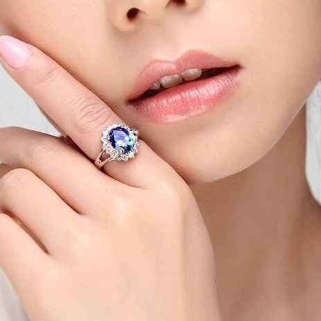 Bijoux 925 Sterling Silver Amethyst Wedding Set CZ Diamond Sapphire Ruby Jewelry Colored Rainbow Topaz Ring