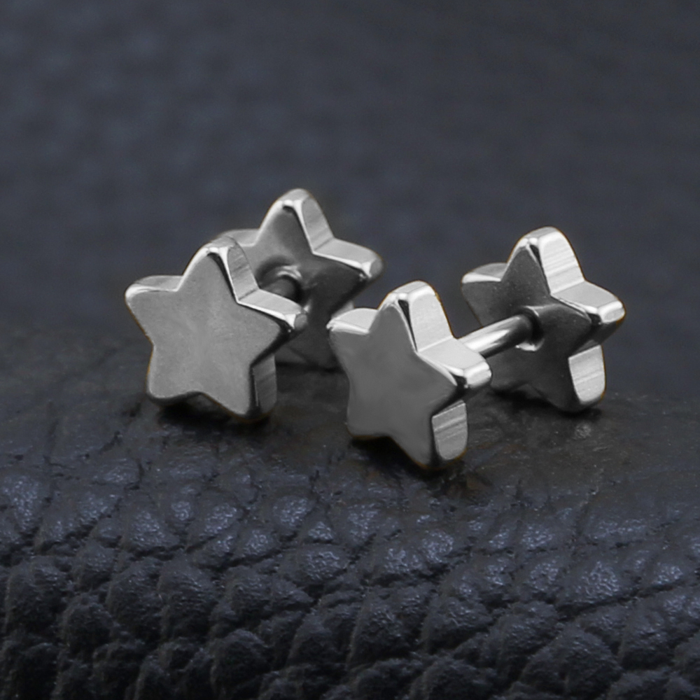 2er set pendientes 316l acero inoxidable estrella Star 8mm plata negro señora caballero