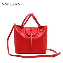 Smilyan casual genuine leather candy color tote hand bag women shoulder bags fashion bolsas femininas high