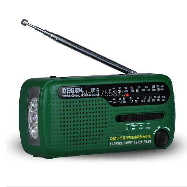 Freeshipping Portable AM FM SW Hand Crank Dynamo Solar Power Emergency Radio World Receiver DEGEN DE13