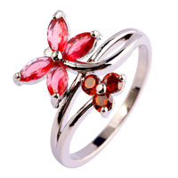 New Fashion Jewelry Red Pink Tourmaline Elegant Pure 925 Silver Ring Size 6 7 8 9 10 For women Free Shipping Wholesale