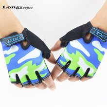 LongKeeper Sport Gloves For Kids Semi-finger Children Mittens Sky Pattern Boys Girls fingerless Gloves for 5-13 Years Kid G109