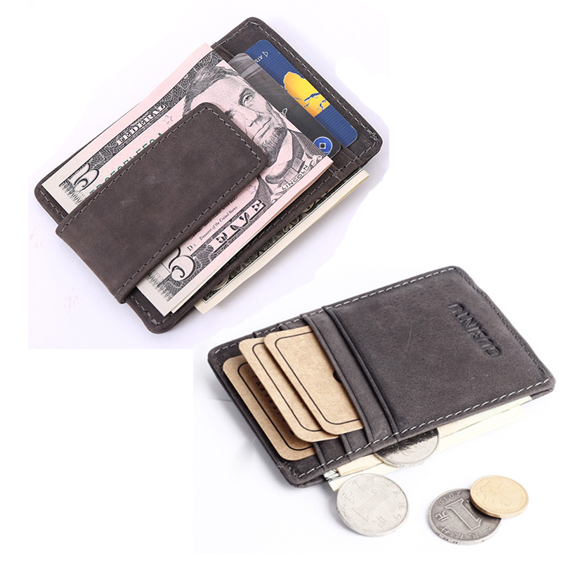 New arrival Vintage Nubuck Genuine leather Men money clip wallet with card slots simple designer magnet clamp purse for male