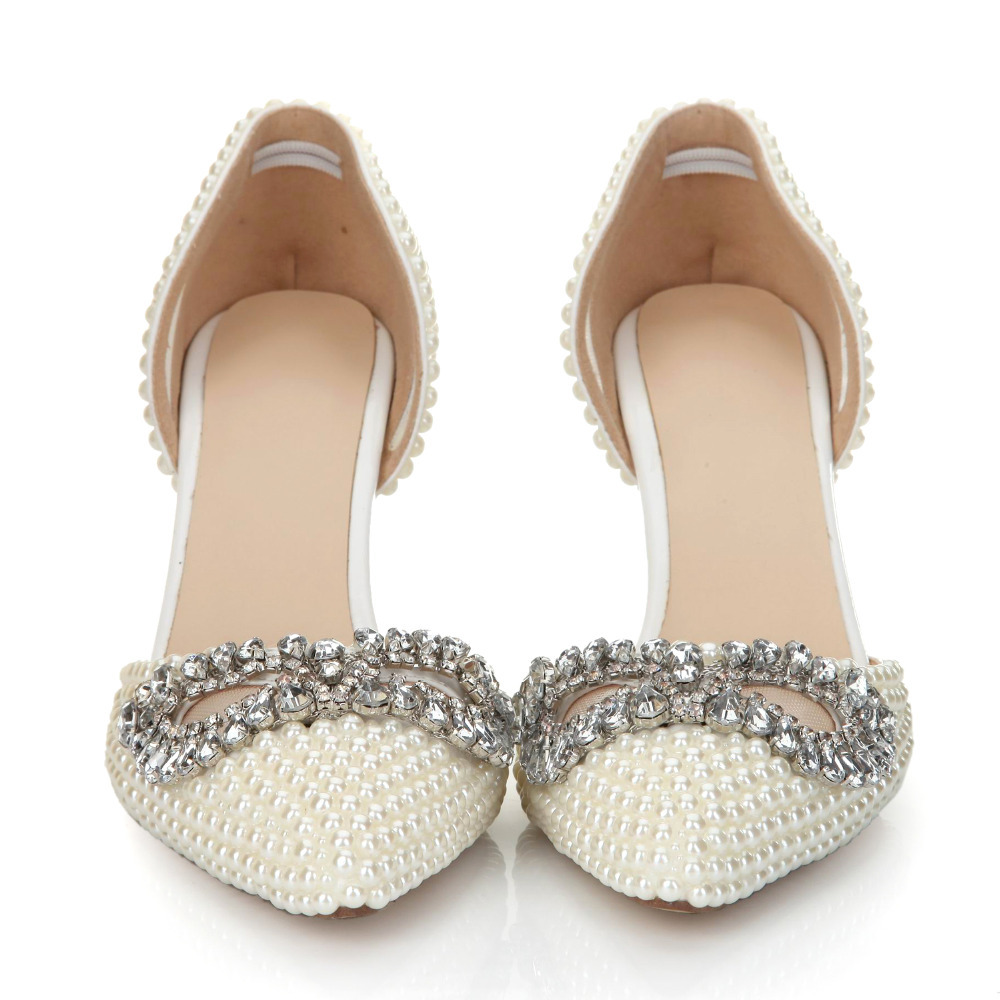 Women Fashion Sweet White Faux Pearl Platform High Heels Pearls Pumps Wedding Shoes Bride Dress Women Shoes