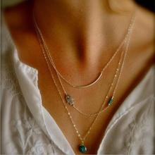 Hot Fashion Hollow out sequins triangle necklace 3 Layer Chain Bar Necklace Beads and Long Strip