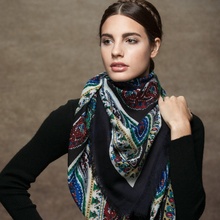 Dark Blue Classical Indian Paisley Pattern Decorative Large Square Wool Scarves Women Pure Wool Shawls Wraps 132*132cm Free Ship