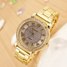 2015 nueva moda Casual cuarzo diseñador Original Ouro pulsera oro mujeres reloj acero lleno Rhinestone Feminino tabla del Relogio