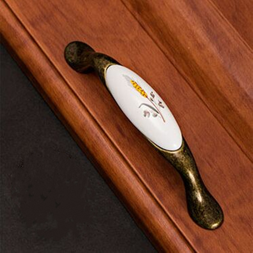 96mm bronze kichen cabinet drawer handle ceramic drawer dresser cupboard door pull knob bronze furniture door decoration handles