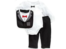 new 3pcs 2015 baby cotton gentleman bow tie jumpsuits boys girls Long sleeved Rompers hat pants
