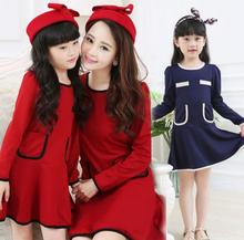 Family Clothes Fashion Dress for Mother and Girl/Daughter Women & Girls Dress Spring and Autumn (Color: Red, Navy) FL521