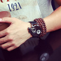 2016 New Fashion Dual Dial Sport Steel Leather Quartz Men Male Wrist Watches Hours Black Brown