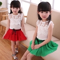 Princess Girls Outfits Summer 2016 Knitted Children Clothes Chiffon Dress Lace Short T Shirt 2 Pcs