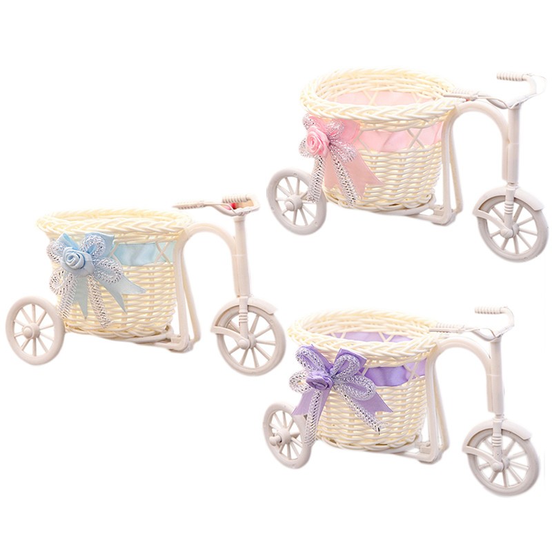 Mini Handmade Bicycle Flower Basket Tricycle For Home Garden