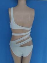 2015 Sexy One Piece Swimsuit Bandage For Women Solid White and Blue One shoulder Cut Out