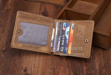 TEMON new arrival brand design crazy horse leather wallet vintage men wallets with coin purse genuine