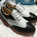 Men genuine leather wedding shoes black white male dressing shoe quality soft brogue shoe Korea style