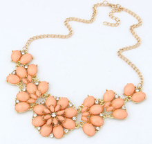 Jewerly 2014 New 6 Colors Fashion jewelry Gold Plated Rhinestone Flower Pendant Necklace Woman Cute Christmas