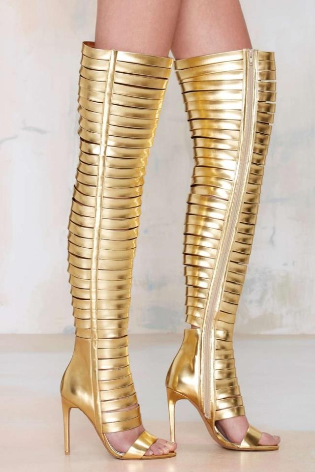Wholesale Cheap Price Summer Black / Gold Soft Leather Thigh High Boots Sexy High Heels Women ...