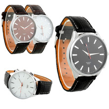 Moda Vintage de lujo hombres ronda esfera blanca de cuarzo analógico banda de cuero marrón reloj regalo de moda diseño