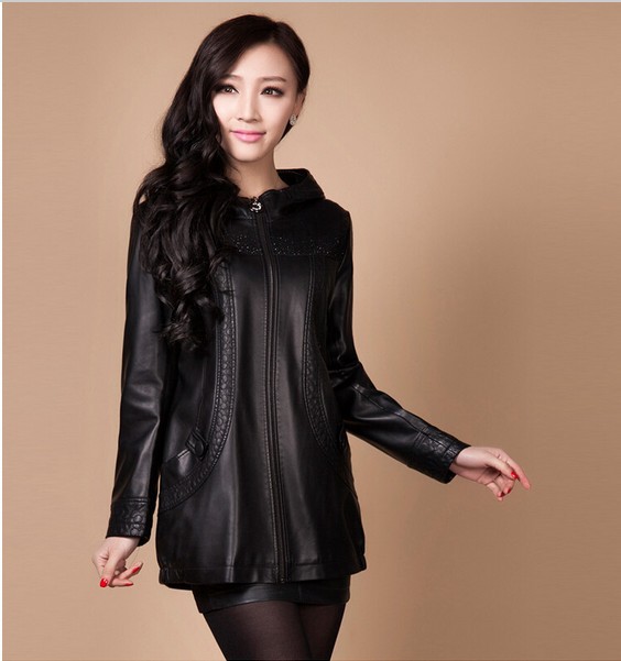 Free shipping wholesale Women leather jacket High quality plus size Fashion Long jackets leather ...