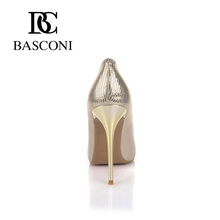 Free shipping 2016 BASCONI woman shoes pointed a stiletto with golden grain sheepskin Leather lining New
